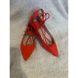 Topshop Finest Pointy Toe Ghillie Red Ballet Flats Size 7.5